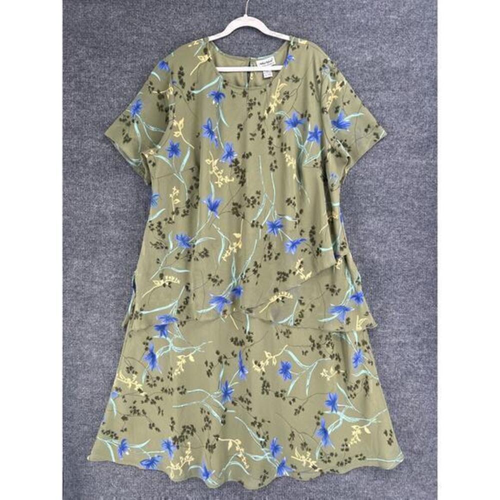 Vintage Anthony Richards Maxi Dress Womens 28W Olive Green Floral Chiffon Flowy